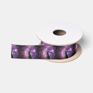 Wintry Trees Purple Pink Galaxy Skies Satin Ribbon