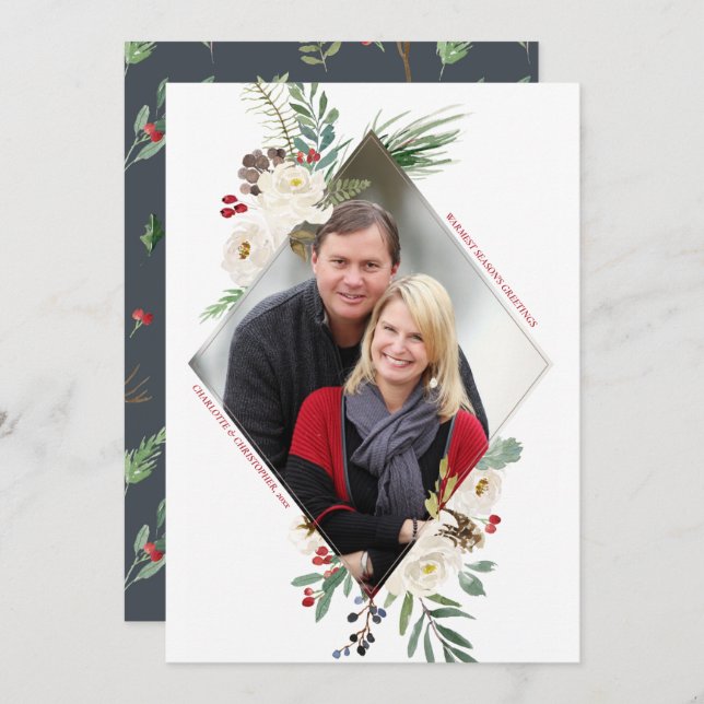 Wintry Wonderland Diamond Photo Holiday Flat Card (Front/Back)