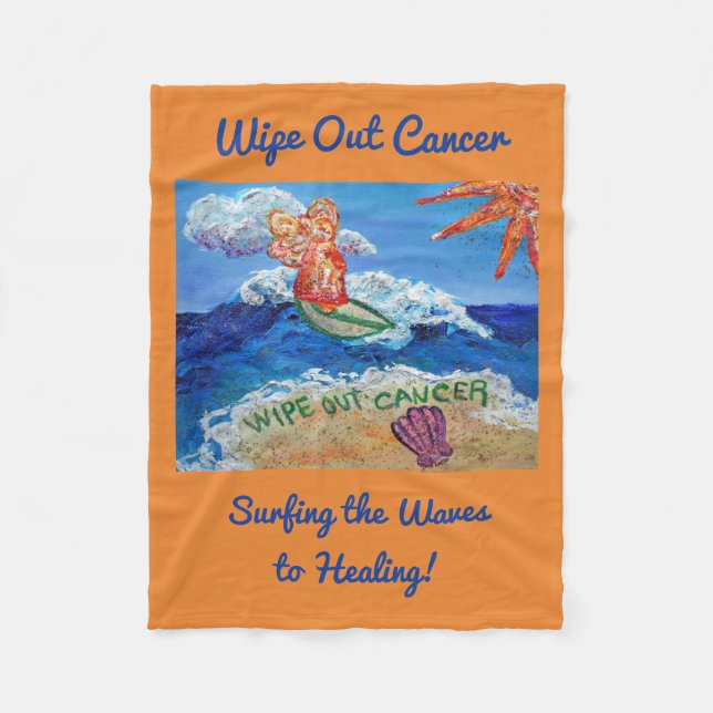 Wipe Out Cancer Surfing Angel Soft Fleece Blanket (Front)