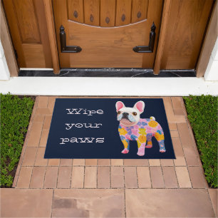 Wipe Your Paws artistic colourful dog Illustration Doormat