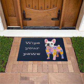 Wipe Your Paws artistic colourful dog Illustration Doormat