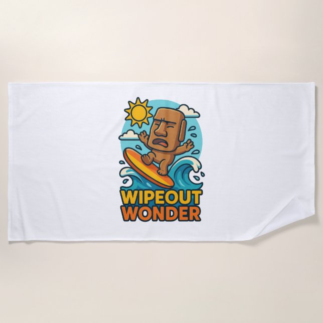 Wipeout Moai Chibi Surf Fail Beach Towel (Front)