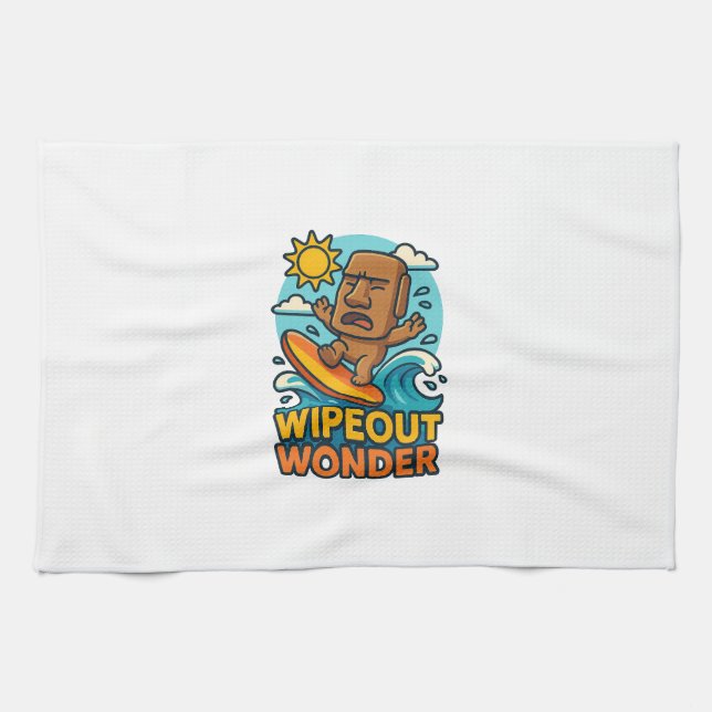 Wipeout Moai Chibi Surf Fail Tea Towel (Horizontal)