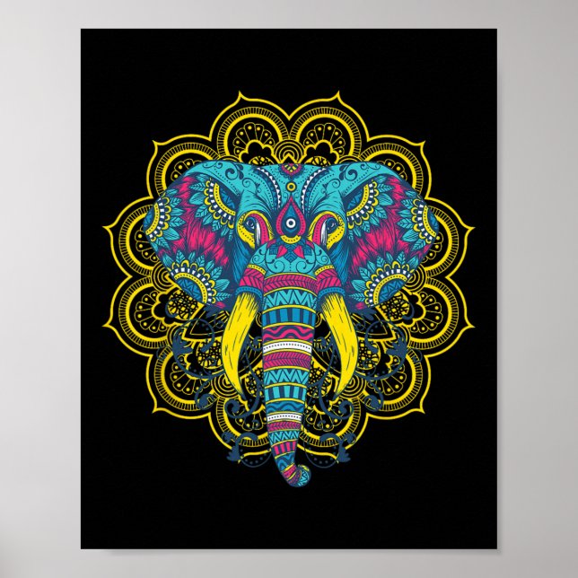 Wir Lieben Elefanten Elephant Mandala Pattern Indi Poster (Front)