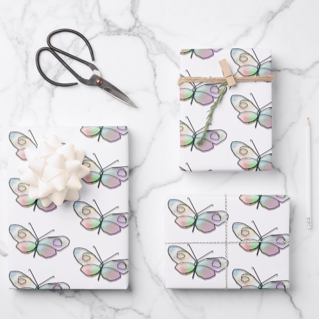 Wire Butterfly Drawing Pattern Wrapping Paper Sheet (Front)