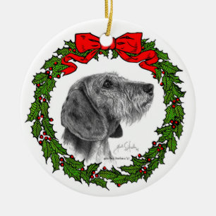 Wire Coat Dachshund Art by Glenda S. Harlan Ceramic Tree Decoration
