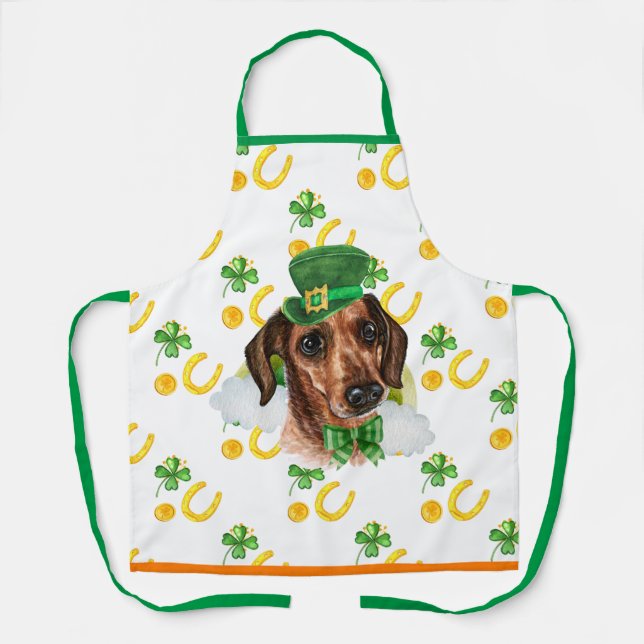 Wire Dachshund Holiday Decor St Patrick's Day Dog Apron (Front)