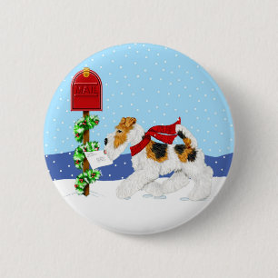 Wire Fox Christmas Mail 6 Cm Round Badge