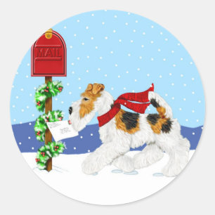 Wire Fox Christmas Mail Classic Round Sticker