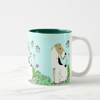 Wire Fox Terrier and Butterflies Two-Tone Coffee Mug