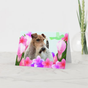 Wire Fox Terrier and Flowers Thank You Card