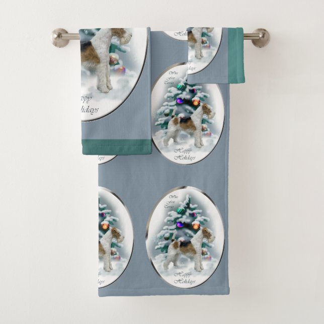 Wire Fox Terrier Christmas Bath Towel Set (Insitu)