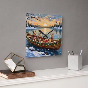 Wire Fox Terrier Christmas Boat Holiday Square Wall Clock