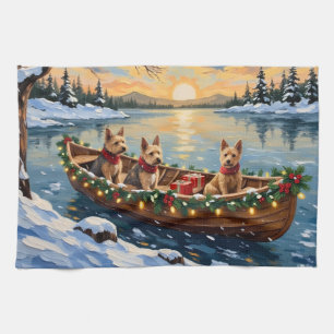 Wire Fox Terrier Christmas Boat Holiday Tea Towel