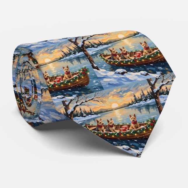 Wire Fox Terrier Christmas Boat Holiday Tie (Rolled)