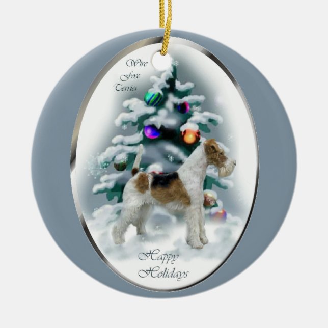 Wire Fox Terrier Christmas Gifts Ceramic Tree Decoration (Front)