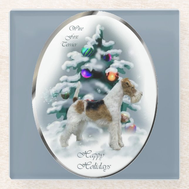Wire Fox Terrier Christmas Gifts  Glass Coaster (Front)