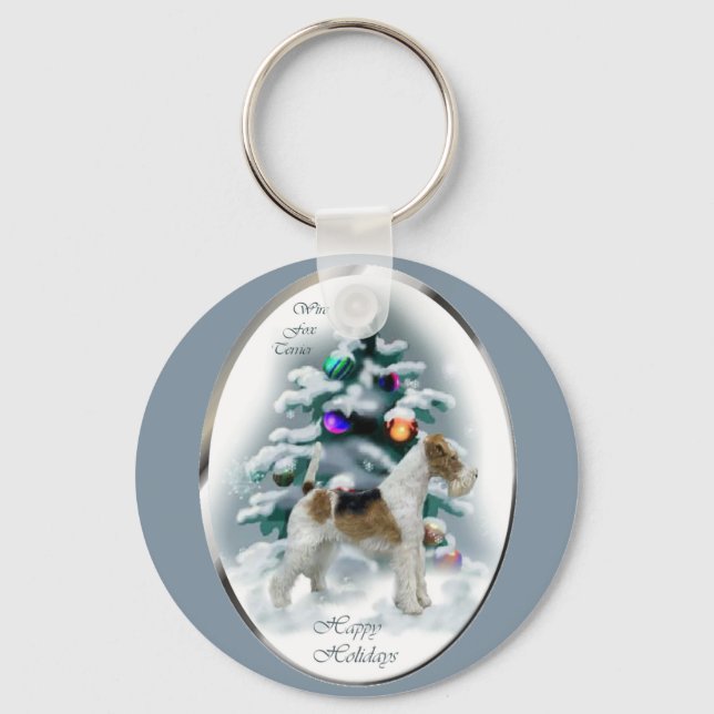 Wire Fox Terrier Christmas Gifts Key Ring (Front)