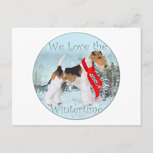Wire Fox Terrier Christmas Holiday Postcard (Front)
