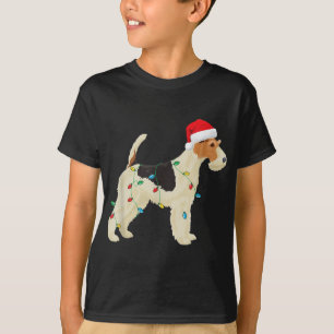 Wire Fox Terrier Christmas Lights Santa Hat Dog Xm T-Shirt