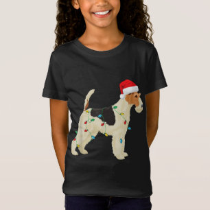 Wire Fox Terrier Christmas Lights Santa Hat Dog Xm T-Shirt