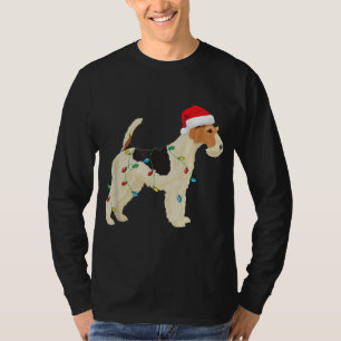 Wire Fox Terrier Christmas Lights Santa Hat Dog Xm T-Shirt