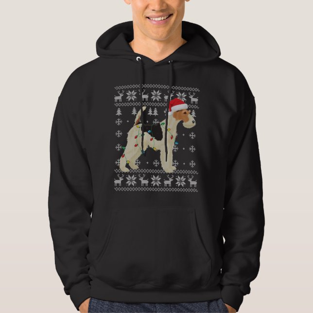 Wire Fox Terrier Christmas Ugly Lights Santa Hat D Hoodie (Front)