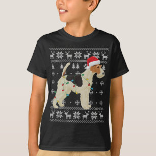 Wire Fox Terrier Christmas Ugly Lights Santa Hat D T-Shirt