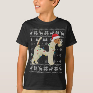 Wire Fox Terrier Christmas Ugly Lights Santa Hat D T-Shirt