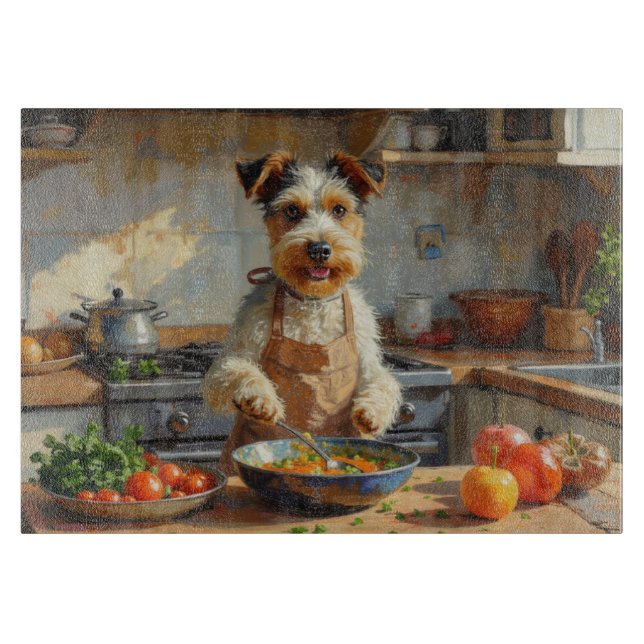 Wire Fox Terrier Cooking in Kitchen Cutting Board (Front)