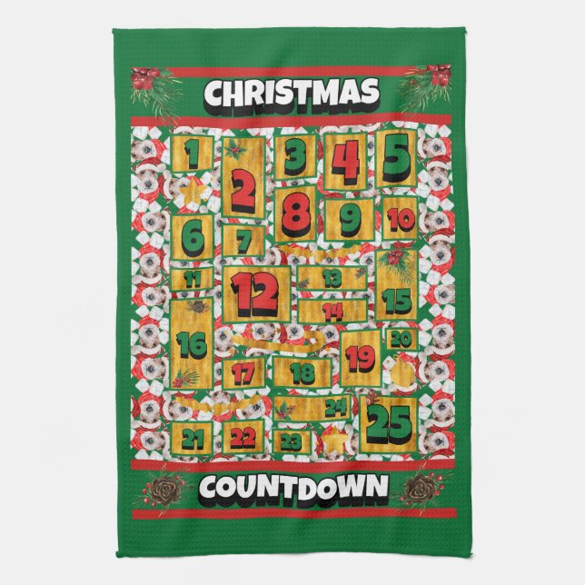 Wire Fox Terrier Countdown Christmas Advent Dog Tea Towel (Vertical)