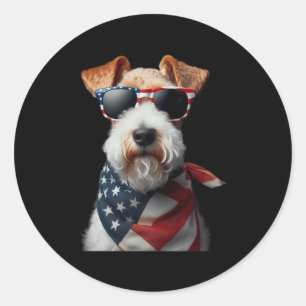 Wire Fox Terrier Dog 4th Of July American Independ Classic Round Sticker