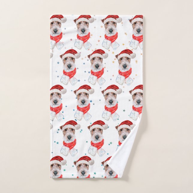 Wire Fox Terrier Dog Breed Christmas Stars Hand Towel (Hand Towel)