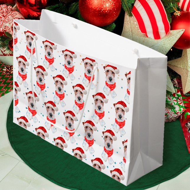 Wire Fox Terrier Dog Breed Christmas Stars Large Gift Bag (Creator Uploaded)