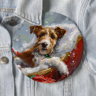 Wire Fox Terrier Dog Christmas Festive 6 Cm Round Badge