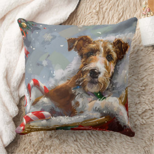 Wire Fox Terrier Dog Christmas Festive Cushion