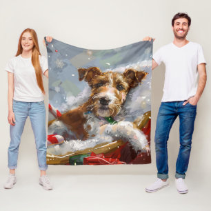 Wire Fox Terrier Dog Christmas Festive Fleece Blanket