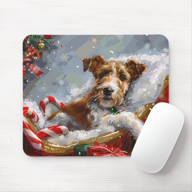 Wire Fox Terrier Dog Christmas Festive  Mouse Mat (With Mouse)
