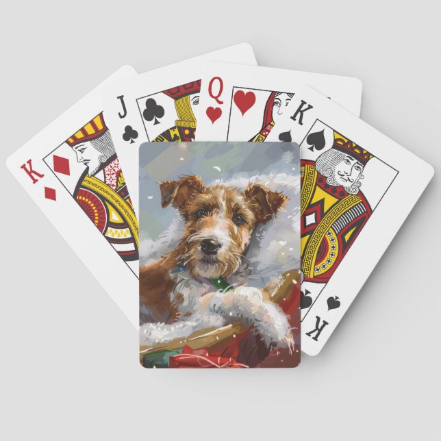 Wire Fox Terrier Dog Christmas Festive  Playing Cards (Back)