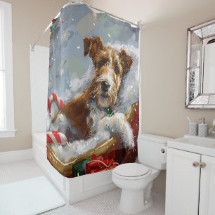 Wire Fox Terrier Dog Christmas Festive Shower Curtain