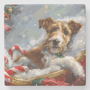 Wire Fox Terrier Dog Christmas Festive Stone Coaster