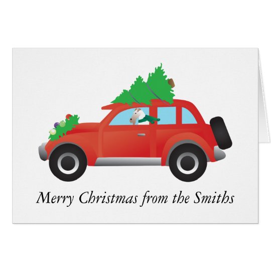 Wire Fox Terrier Dog Driving Christmas Car Card