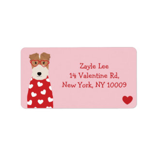 Wire Fox Terrier Dog Glasses Heart Pattern  Label