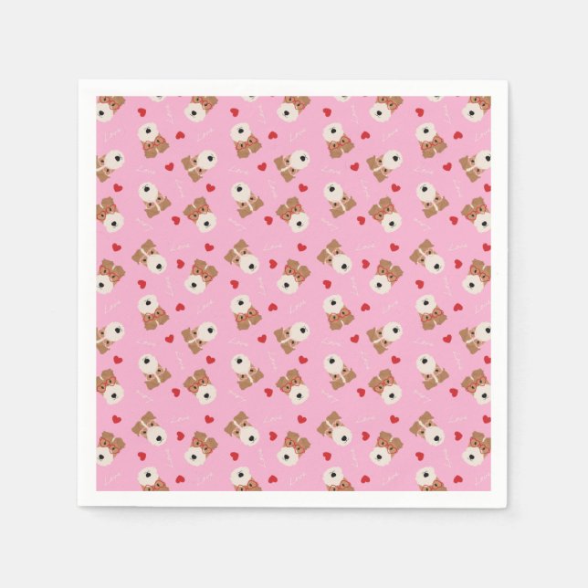 Wire Fox Terrier Dog Heart Glasses Pattern Pink Napkin (Front)
