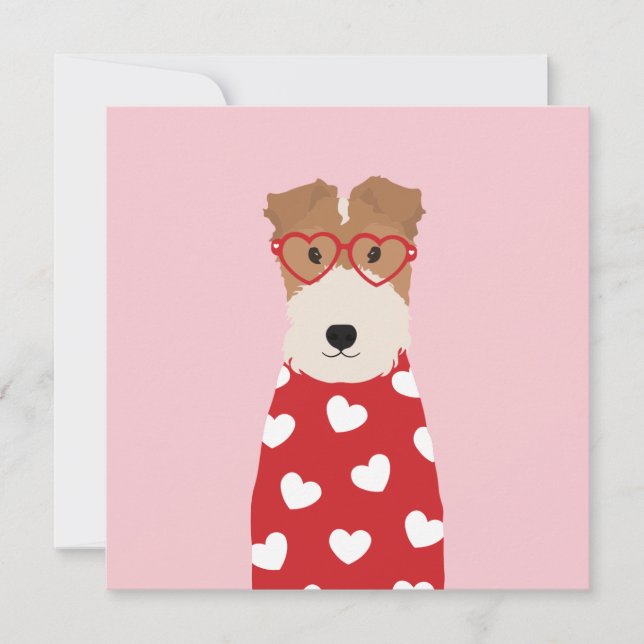Wire Fox Terrier Dog Heart Glasses Pink Card (Front)