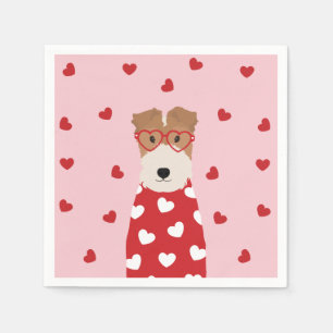 Wire Fox Terrier Dog Heart Glasses Pink Red Napkin