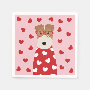 Wire Fox Terrier Dog Heart Glasses Pink Red Napkin