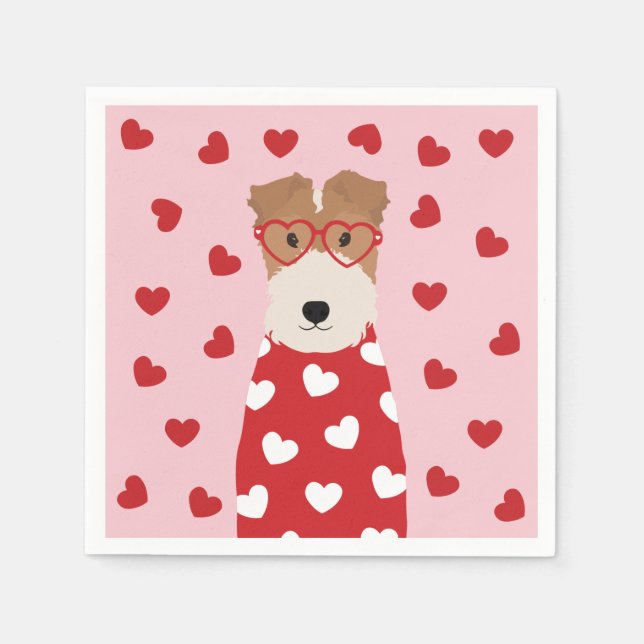 Wire Fox Terrier Dog Heart Glasses Pink Red Napkin (Front)
