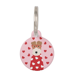 Wire Fox Terrier Dog Heart Glasses Pink Red  Pet Tag