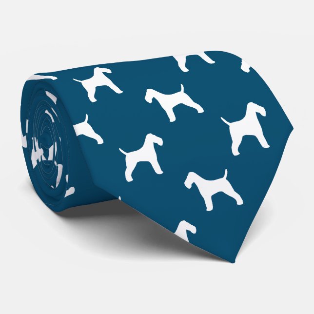 Wire Fox Terrier Dog Silhouettes Pattern Blue Tie (Rolled)